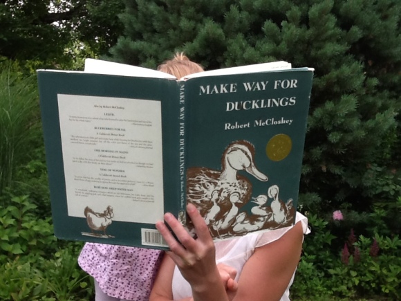 Pearl and her mom enjoy "Make Way for Ducklings"